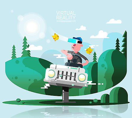 나무 구름 남자 일러스트 자동차 조류 한명 상반신 성인 태양 운전 체험 숲 가상현실 오큘러스 VR기기 국내일러스트 AI파일 자연요소 식물 동물 1 육상교통 컨셉 모션 사람 기계 파일형식 벡터