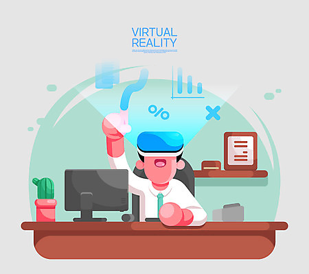 남자 화분 액자 일러스트 회사 비즈니스 그래프 선인장 한명 상반신 성인 모니터 체험 가상현실 오큘러스 VR기기 국내일러스트 AI파일 식물 1 컨셉 사람 컴퓨터 기계 파일형식 벡터