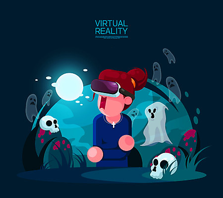 여자 일러스트 해골 한명 상반신 성인 달 체험 유령 공포 호러 가상현실 오큘러스 VR기기 국내일러스트 AI파일 자연요소 1 컨셉 뼈 사람 기계 파일형식 벡터
