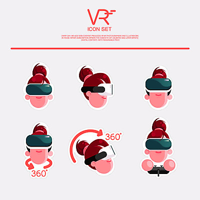 아이콘 여자 얼굴 여러명 성인 세트 게임 체험 360도 가상현실 오큘러스 VR기기 2D아이콘 AI파일 다수 컨셉 놀이 사람 신체부위 기계 각도 파일형식 벡터