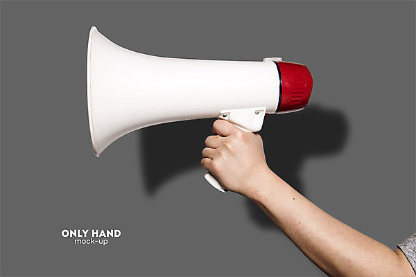 PSD 편집 편집이미지 손 남자 한손 그림자 한명 들기 손짓 신체부위 확성기 잡기 발표 알림 전단 합성 오리엔테이션 투쟁 목업 이미지편집 1 모션 사람 홍보물 파일형식