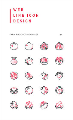 아이콘 과일 사람없음 농작물 세트 라인아이콘 석류 2D아이콘 AI파일 농업 파일형식 벡터