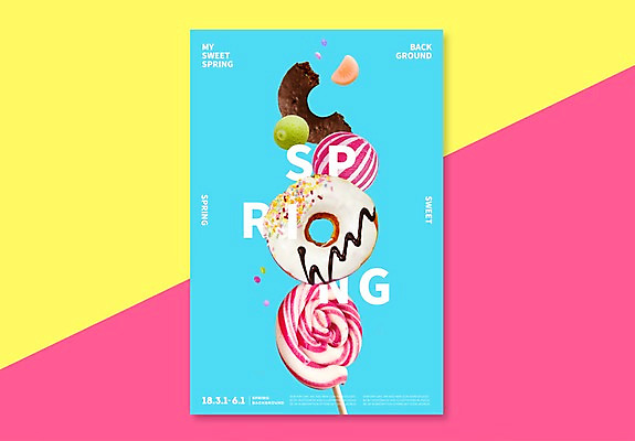 PSD 편집이미지 포스터 백그라운드 디저트 막대사탕 사탕 사람없음 그래픽 3D 봄 도넛 달콤 디지털합성 이미지편집 편집3D 계절 음식 맛 파일형식