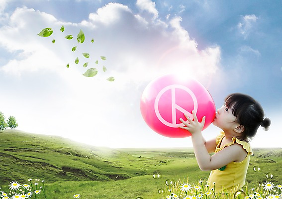 PSD 구름 편집이미지 여자 어린이 하늘 나뭇잎 한명 초원 상반신 옆모습 한국인 투표 선거 풍선 소녀한명만 이미지편집 자연요소 1 뷰포인트 잎 사람 동양인 민주주의 여자한명만 소녀만 파일형식