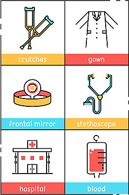 일러스트 의학 청진기 병원 사람없음 세트 의사가운 혈액 목발 반사경 국내일러스트 AI파일 의료기기 의사 가운 파일형식 벡터