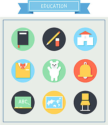 교육 교복 지도 의자 일러스트 학교 학용품 사람없음 책 세트 연필 칠판 곰인형 종 지우개 국내일러스트 AI파일 옷 인형 가구 문구용품 필기구 파일형식 벡터