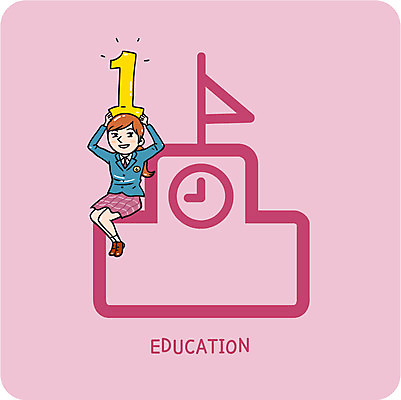 1 여학생 여자 교육 일러스트 학교 청소년 한명 숫자 깃발 우승 볼드라인 국내일러스트 AI파일 문자 학생 사람 최고 라인아이콘 파일형식 벡터