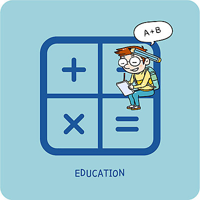 교육 남자 일러스트 청소년 한명 연필 계산기 계산 수학기호 볼드라인 국내일러스트 AI파일 1 기호 문구용품 학용품 사람 필기구 장비 라인아이콘 파일형식 벡터
