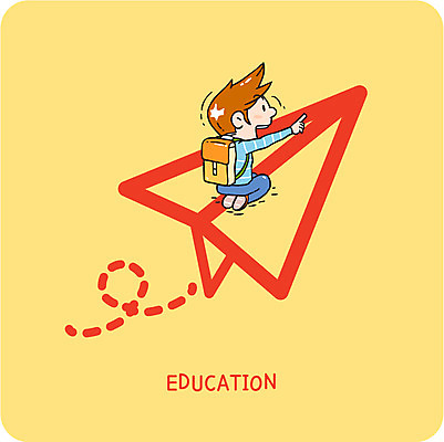 교육 남자 어린이 일러스트 상상 한명 가리킴 종이비행기 볼드라인 국내일러스트 AI파일 1 사람 손짓 라인아이콘 종이접기 파일형식 벡터