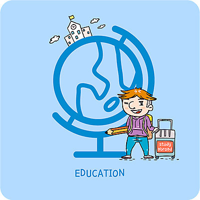 교육 남자 일러스트 학교 한명 성인 연필 지구본 캐리어 여행가방 유학 볼드라인 국내일러스트 AI파일 1 가방 학용품 사람 필기구 라인아이콘 파일형식 벡터
