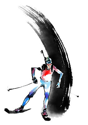 전신 PSD 여자 포즈 일러스트 캘리그라피 붓터치 스키 겨울스포츠 운동선수 동계올림픽 한명 성인 바이애슬론 바이애슬론선수 국내일러스트 1 스포츠 올림픽 사람 파일형식