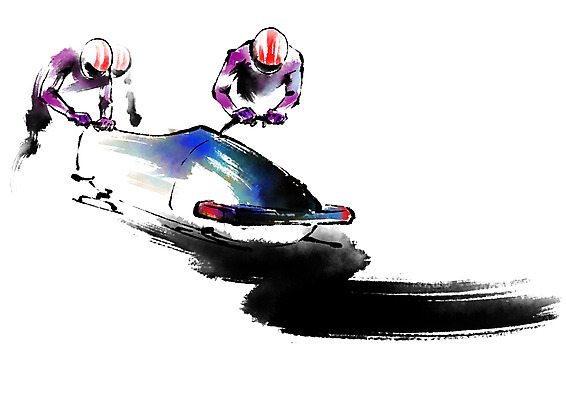 PSD 포즈 일러스트 캘리그라피 붓터치 겨울스포츠 운동선수 동계올림픽 성인 두명 봅슬레이 봅슬레이선수 국내일러스트 스포츠 올림픽 사람 파일형식