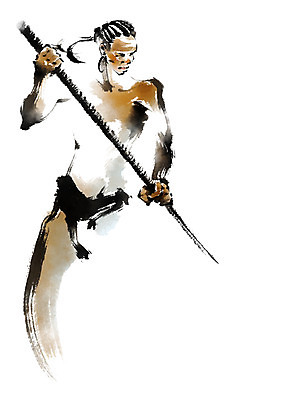 PSD 남자 일러스트 캘리그라피 붓터치 한명 들기 상반신 성인 원주민 작살 국내일러스트 1 모션 사람 아프리카인 파일형식