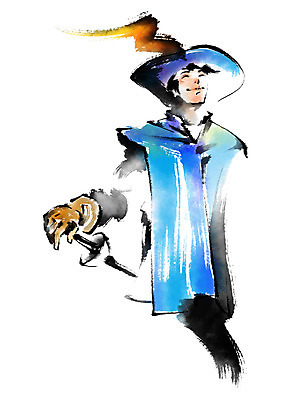 PSD 남자 일러스트 캘리그라피 붓터치 한명 상반신 성인 파란색 칼 국내일러스트 1 컬러 사람 파일형식