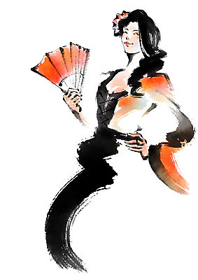 PSD 드레스 여자 일러스트 캘리그라피 붓터치 한명 성인 부채 국내일러스트 1 옷 사람 파일형식