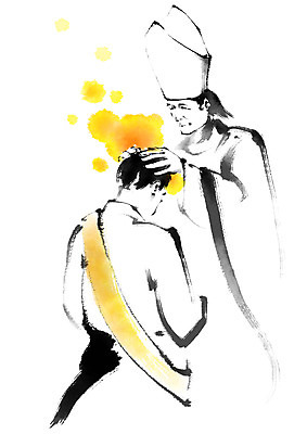 PSD 남자 일러스트 캘리그라피 붓터치 상반신 성인 두명 천주교 세례 신부님 국내일러스트 종교 사람 파일형식