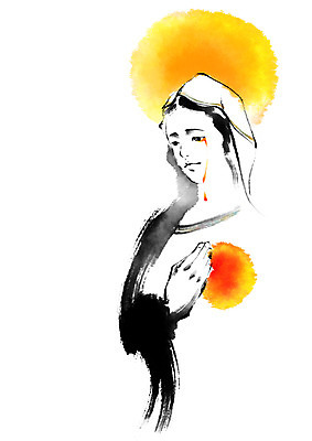 PSD 여자 기독교 일러스트 캘리그라피 붓터치 한명 성인 눈물 마리아 국내일러스트 1 감정 종교 사람 파일형식