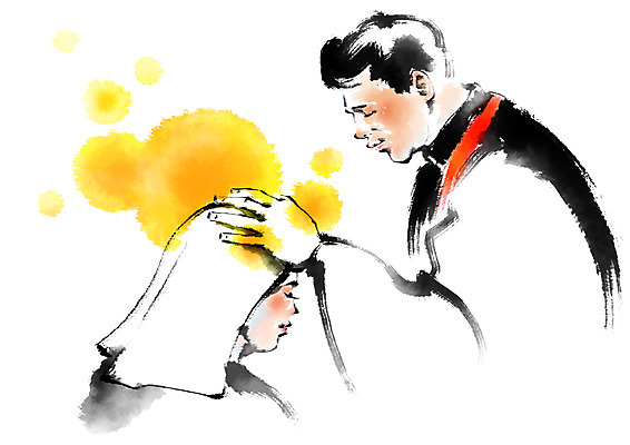 PSD 여자 남자 일러스트 캘리그라피 상반신 성인 두명 천주교 세례 신부님 국내일러스트 종교 사람 파일형식