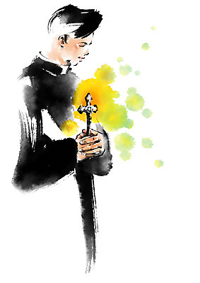 PSD 남자 십자가 일러스트 캘리그라피 붓터치 한명 들기 상반신 성인 천주교 신부님 국내일러스트 1 종교 모션 사람 파일형식