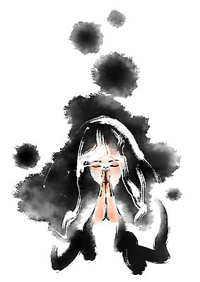 PSD 여자 일러스트 캘리그라피 붓터치 한명 상반신 성인 천주교 기도 국내일러스트 1 종교 사람 파일형식