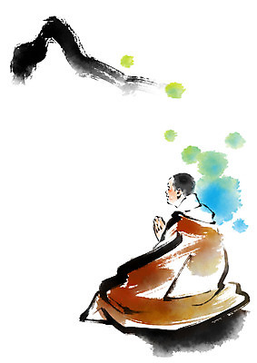 PSD 남자 불교 일러스트 캘리그라피 붓터치 산 한명 성인 승려 합장 국내일러스트 1 종교 사람 손짓 성직자 파일형식