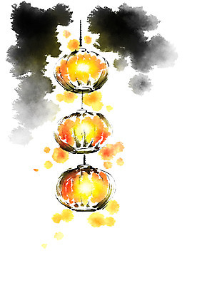 PSD 일러스트 캘리그라피 붓터치 사람없음 중국 연등 국내일러스트 아시아 등불 불교용품 파일형식