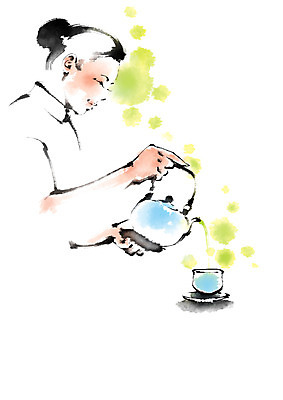 PSD 여자 일러스트 캘리그라피 주전자 붓터치 한명 성인 차 국내일러스트 1 음료 주방용품 사람 파일형식