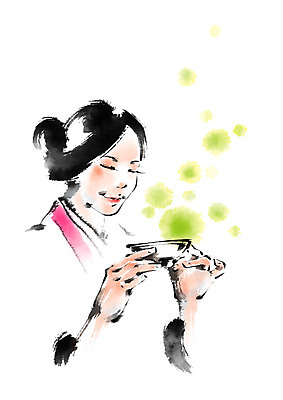 PSD 여자 일러스트 캘리그라피 붓터치 한명 상반신 성인 차 국내일러스트 1 음료 사람 파일형식