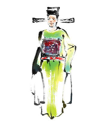 전신 PSD 남자 일러스트 캘리그라피 붓터치 한명 중국인 전통의상 국내일러스트 외국인 1 전통 사람 동양인 파일형식