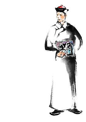 전신 PSD 남자 일러스트 캘리그라피 붓터치 한명 중국인 전통의상 국내일러스트 외국인 1 전통 사람 동양인 파일형식