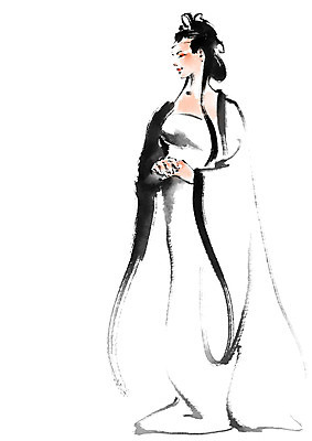 전신 PSD 여자 일러스트 캘리그라피 붓터치 한명 성인 중국인 국내일러스트 외국인 1 사람 동양인 파일형식