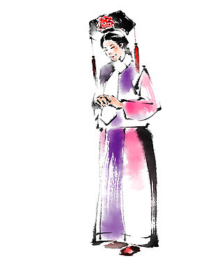 전신 PSD 여자 일러스트 캘리그라피 붓터치 한명 성인 중국인 국내일러스트 외국인 1 사람 동양인 파일형식