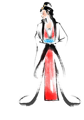 전신 PSD 여자 일러스트 캘리그라피 붓터치 한명 성인 중국인 국내일러스트 외국인 1 사람 동양인 파일형식