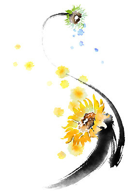 PSD 식물 꽃 일러스트 캘리그라피 붓터치 해바라기 사람없음 국내일러스트 파일형식