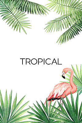 PSD 한마리 백그라운드 일러스트 열대 사람없음 여름 플라밍고 열대나무 야자수잎 보테니컬아트 트로피컬아트 국내일러스트 나무 1 계절 잎 조류 그림 파일형식