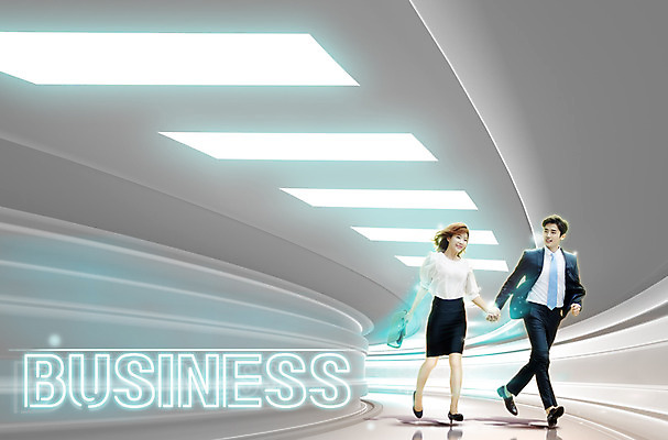 전신 PSD 편집이미지 커플 여자 남자 비즈니스 성공 20대 성인 두명 앞모습 걷기 손잡기 한국인 비즈니스맨 비즈니스우먼 성인만 이미지편집 뷰포인트 컨셉 관계 모션 사람 동양인 청년 직장인 파일형식