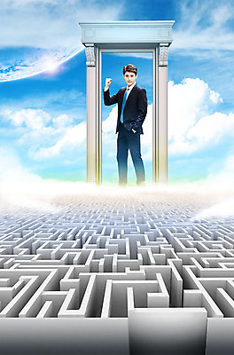 PSD 편집이미지 남자 비즈니스 성공 한명 서기 상반신 20대 성인 파이팅 직장인 비즈니스맨 미로 통과 성인남자한명만 이미지편집 직업 1 컨셉 모션 사람 청년 남자한명만 성인남자만 파일형식