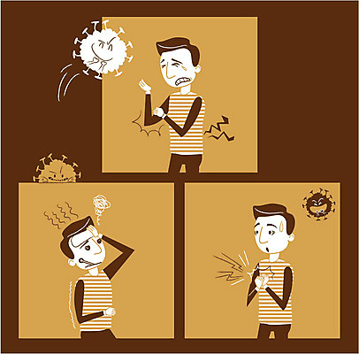 남자 일러스트 상반신 성인 세명 고통 심장 열 바이러스 감염 박테리아 국내일러스트 AI파일 감정 의학 사람 장기_의학 파일형식 벡터