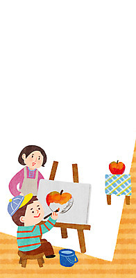 전신 PSD 여자 남자 어린이 일러스트 프레임 웃음 상반신 성인 두명 교사 사과 이젤 그림 미술선생님 프레임일러스트 방과후 국내일러스트 직업 교육 과일 표정 사람 미술도구 파일형식