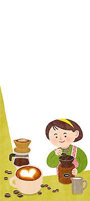 PSD 여자 커피 어린이 일러스트 프레임 한명 상반신 원두 바리스타 그라인더 라떼아트 프레임일러스트 소녀한명만 방과후 국내일러스트 직업 1 교육 음료 사람 그림 라떼 커피용품 여자한명만 소녀만 파일형식