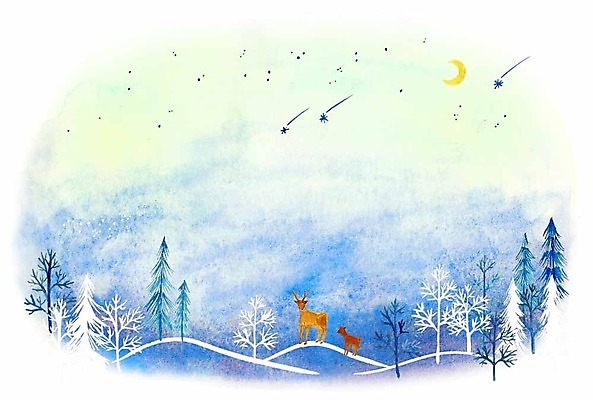 PSD 나무 계절 별 두마리 겨울 일러스트 밤하늘 사슴 사람없음 달 유성 언덕 계절백그라운드 겨울배경 국내일러스트 자연요소 식물 백그라운드 2 포유류 하늘 야간 파일형식