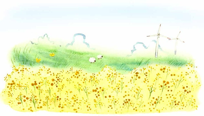 PSD 구름 계절 꽃 나비 두마리 일러스트 사람없음 봄 양 풍력에너지 언덕 유채 계절백그라운드 봄배경 국내일러스트 자연요소 식물 곤충 백그라운드 2 포유류 그린에너지 파일형식