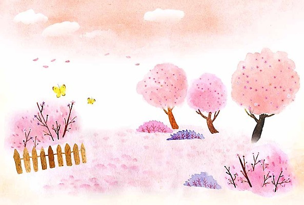 PSD 구름 계절 꽃잎 나비 일러스트 사람없음 울타리 정원 봄 벚꽃 풀 계절백그라운드 봄배경 국내일러스트 자연요소 식물 꽃 곤충 백그라운드 담장 파일형식