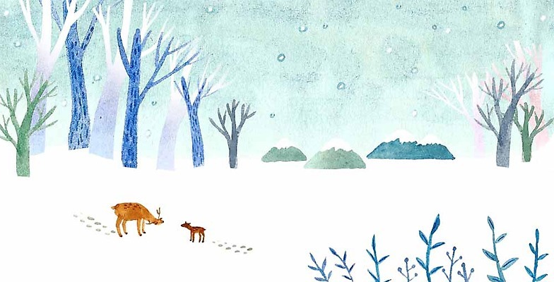 PSD 나무 계절 두마리 겨울 일러스트 사슴 산 사람없음 풀 눈송이 발자국 계절백그라운드 겨울배경 국내일러스트 식물 백그라운드 2 포유류 자국 눈_날씨 파일형식