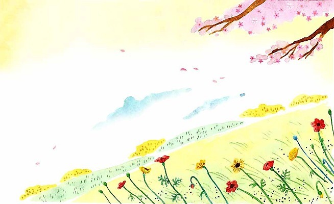 PSD 구름 계절 꽃 일러스트 사람없음 봄 벚꽃 언덕 풀숲 양귀비 계절백그라운드 봄배경 국내일러스트 자연요소 식물 백그라운드 숲 파일형식