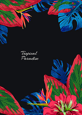 PSD 식물 꽃 일러스트 나뭇잎 열대 프레임 사람없음 열대식물 프레임일러스트 트로피컬아트 국내일러스트 잎 그림 파일형식