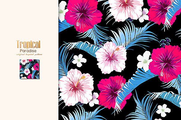 PSD 식물 꽃 ZIP 잎 패턴 일러스트 나뭇잎 열대 사람없음 야자수 열대식물 야자수잎 히비스커스 트로피컬아트 국내일러스트 나무 무늬 그림 파일형식