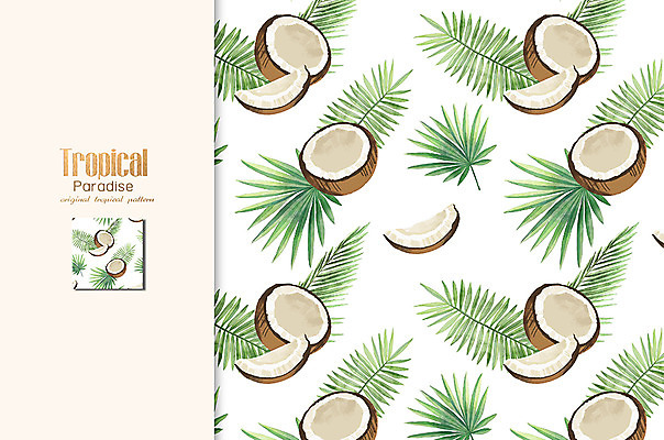 PSD 식물 ZIP 잎 패턴 과일 일러스트 나뭇잎 열대 사람없음 야자수 열대식물 열대과일 코코넛 야자수잎 트로피컬아트 국내일러스트 나무 무늬 그림 파일형식