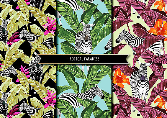 PSD 식물 동물 꽃 ZIP 잎 패턴 일러스트 나뭇잎 열대 사람없음 열대식물 얼룩말 트로피컬아트 국내일러스트 무늬 말_동물 그림 파일형식