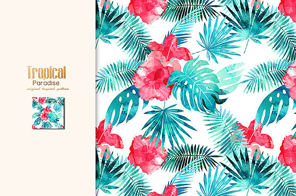 PSD 식물 꽃 ZIP 잎 패턴 일러스트 나뭇잎 열대 사람없음 야자수 열대식물 야자수잎 히비스커스 트로피컬아트 국내일러스트 나무 무늬 그림 파일형식